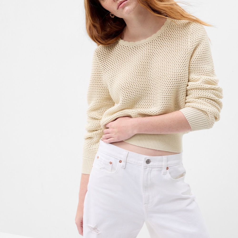 Gap Crochet Crewneck Sweater - Birch - Size XS
